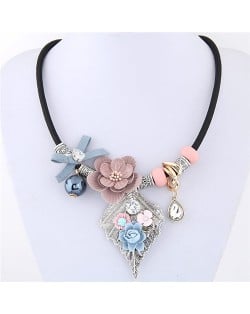 Delicate Flowers on the Leaf Design Fashion Statement Necklace - Pink