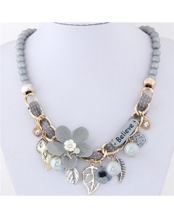 Flowers and Leaves Believe Fashion Beads Necklace - Gray