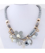 Flowers and Leaves Believe Fashion Beads Necklace - Gray