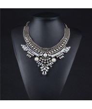 Gems Embellished Multi-layer Chunky High Fashion Women Statement Necklace - Silver