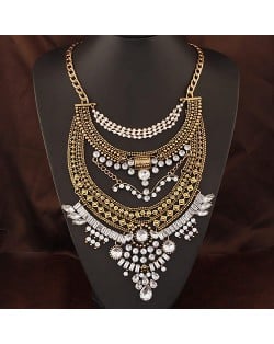 Gems Embellished Multi-layer Chunky High Fashion Women Statement Necklace - Copper