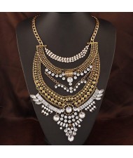 Gems Embellished Multi-layer Chunky High Fashion Women Statement Necklace - Copper