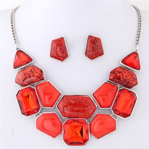 Irregular Shape Gems Combo High Fashion Costume Necklace and Earrings Set - Red