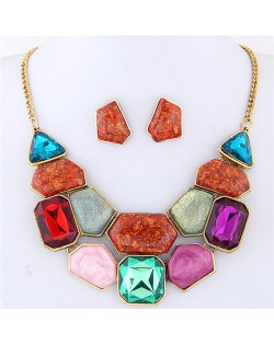 Irregular Shape Gems Combo High Fashion Costume Necklace and Earrings Set - Multicolor