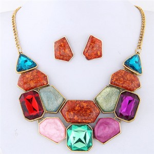 Irregular Shape Gems Combo High Fashion Costume Necklace and Earrings Set - Multicolor