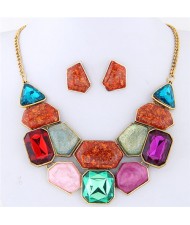 Irregular Shape Gems Combo High Fashion Costume Necklace and Earrings Set - Multicolor