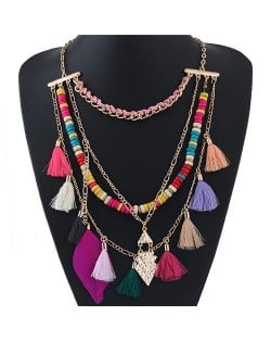 Bohemian Threads Tassel and Feather Style Multi-layer Fashion Necklace