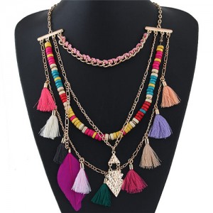 Bohemian Threads Tassel and Feather Style Multi-layer Fashion Necklace
