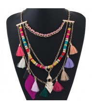 Bohemian Threads Tassel and Feather Style Multi-layer Fashion Necklace