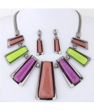 Resin Gem Inlaid Modern Bars Design High Fashion Necklace and Earrings Set - Multicolor