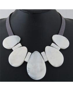 Candy Color Large Waterdrops Design Fashion Costume Necklace - White