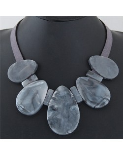 Candy Color Large Waterdrops Design Fashion Costume Necklace - Gray