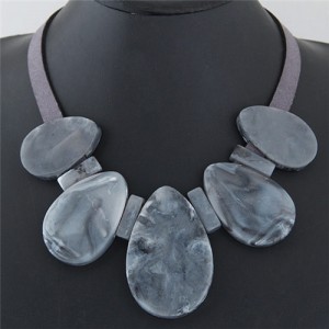 Candy Color Large Waterdrops Design Fashion Costume Necklace - Gray