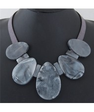 Candy Color Large Waterdrops Design Fashion Costume Necklace - Gray