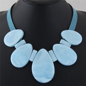 Candy Color Large Waterdrops Design Fashion Costume Necklace - Blue