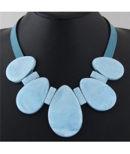Candy Color Large Waterdrops Design Fashion Costume Necklace - Blue