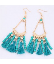Beads and Threads Tassel Dangling Waterdrop Design Bohemian Fashion Earrings - Blue