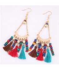 Beads and Threads Tassel Dangling Waterdrop Design Bohemian Fashion Earrings - Multicolor