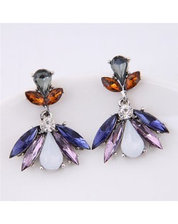 Resin Gem Combined Elegant Floral Pattern Fashion Stud Earrings - Blue
