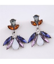 Resin Gem Combined Elegant Floral Pattern Fashion Stud Earrings - Blue