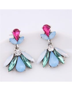 Resin Gem Combined Elegant Floral Pattern Fashion Stud Earrings - Green