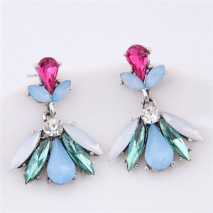 Resin Gem Combined Elegant Floral Pattern Fashion Stud Earrings - Green