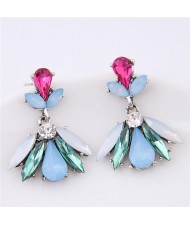 Resin Gem Combined Elegant Floral Pattern Fashion Stud Earrings - Green