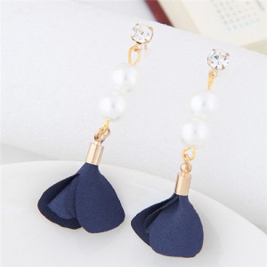 Korean Fashion Flower and Pearl Combo Design Graceful Fashion Stud Earrings - Blue