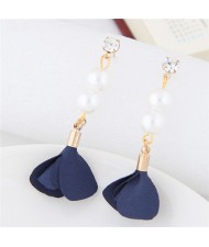 Korean Fashion Flower and Pearl Combo Design Graceful Fashion Stud Earrings - Blue