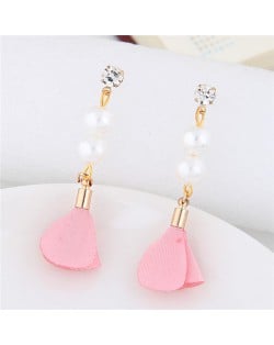 Korean Fashion Flower and Pearl Combo Design Graceful Fashion Stud Earrings - Pink