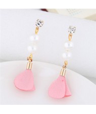 Korean Fashion Flower and Pearl Combo Design Graceful Fashion Stud Earrings - Pink