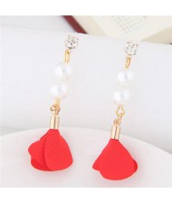Korean Fashion Flower and Pearl Combo Design Graceful Fashion Stud Earrings - Red