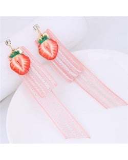 Strawberry and Chiffon Summer Fashion Stud Earrings