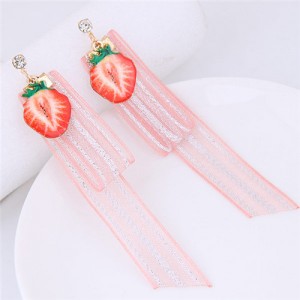 Strawberry and Chiffon Summer Fashion Stud Earrings