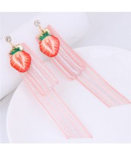 Strawberry and Chiffon Summer Fashion Stud Earrings