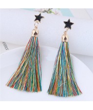Threads Tassel Golden Rimmed Star High Fashion Stud Earrings - Multicolor