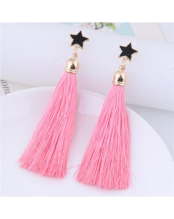 Threads Tassel Golden Rimmed Star High Fashion Stud Earrings - Pink