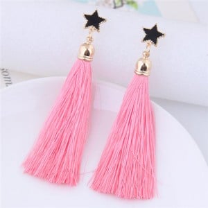 Threads Tassel Golden Rimmed Star High Fashion Stud Earrings - Pink