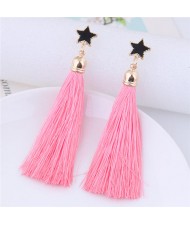 Threads Tassel Golden Rimmed Star High Fashion Stud Earrings - Pink