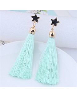 Threads Tassel Golden Rimmed Star High Fashion Stud Earrings - Green