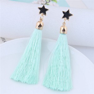 Threads Tassel Golden Rimmed Star High Fashion Stud Earrings - Green
