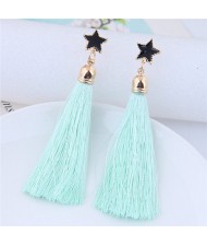 Threads Tassel Golden Rimmed Star High Fashion Stud Earrings - Green