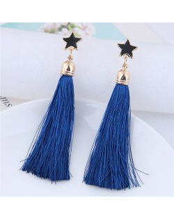 Threads Tassel Golden Rimmed Star High Fashion Stud Earrings - Blue