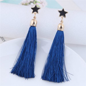 Threads Tassel Golden Rimmed Star High Fashion Stud Earrings - Blue