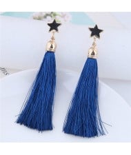 Threads Tassel Golden Rimmed Star High Fashion Stud Earrings - Blue