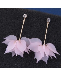 Matting Texture Flower Petals Pendant Design Fashion Earrings - Pink