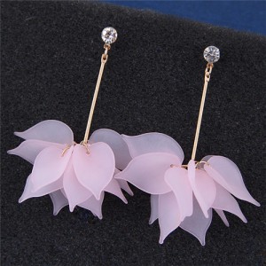 Matting Texture Flower Petals Pendant Design Fashion Earrings - Pink