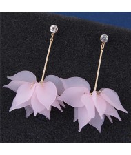Matting Texture Flower Petals Pendant Design Fashion Earrings - Pink