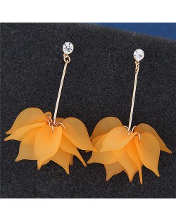 Matting Texture Flower Petals Pendant Design Fashion Earrings - Orange