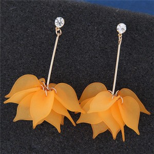 Matting Texture Flower Petals Pendant Design Fashion Earrings - Orange